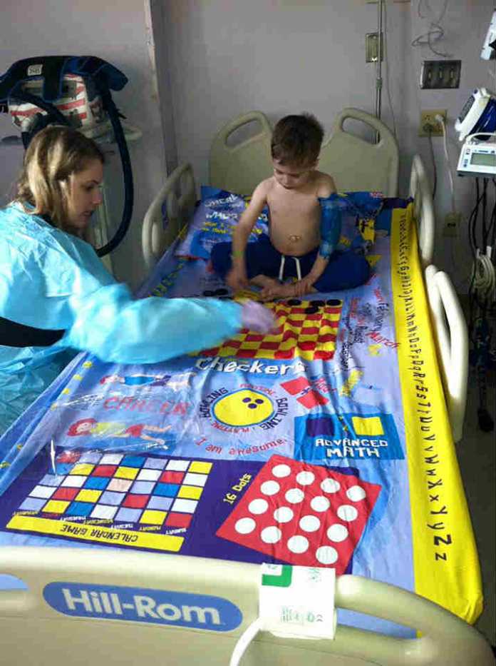 Dad's Idea for Board Game Bed Sheets Transforms Hospital Stays