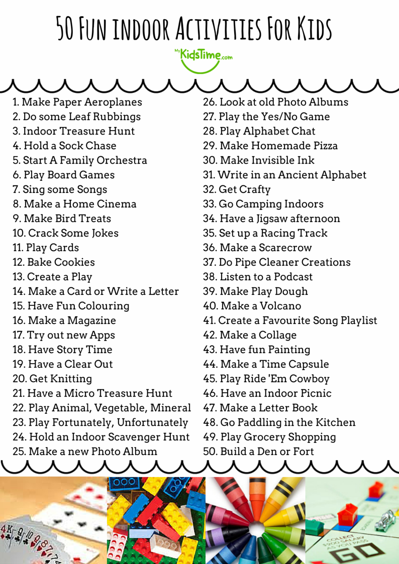 50 Fun Indoor Activities For Kids Checklist