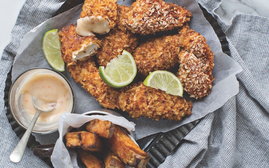 Hawaiian-Style Chicken Fingers and Sweet Potato Wedges