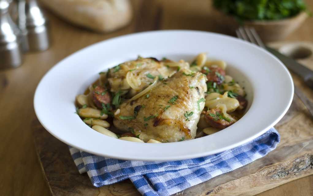 Crispy Chicken with Pancetta and Butter Beans