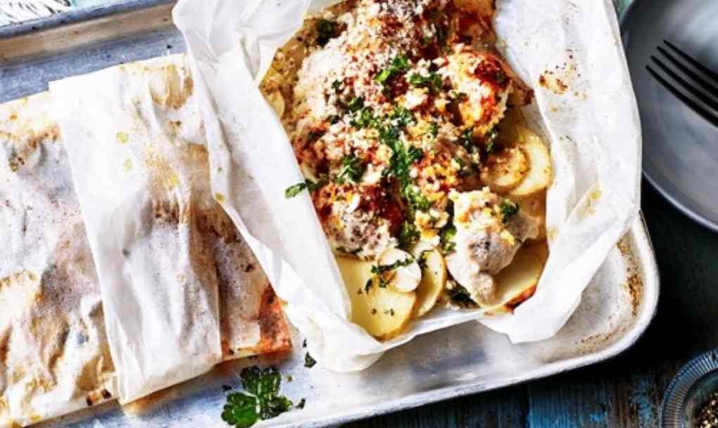 Deconstructed Chicken Kiev and Potato Parcels recipe