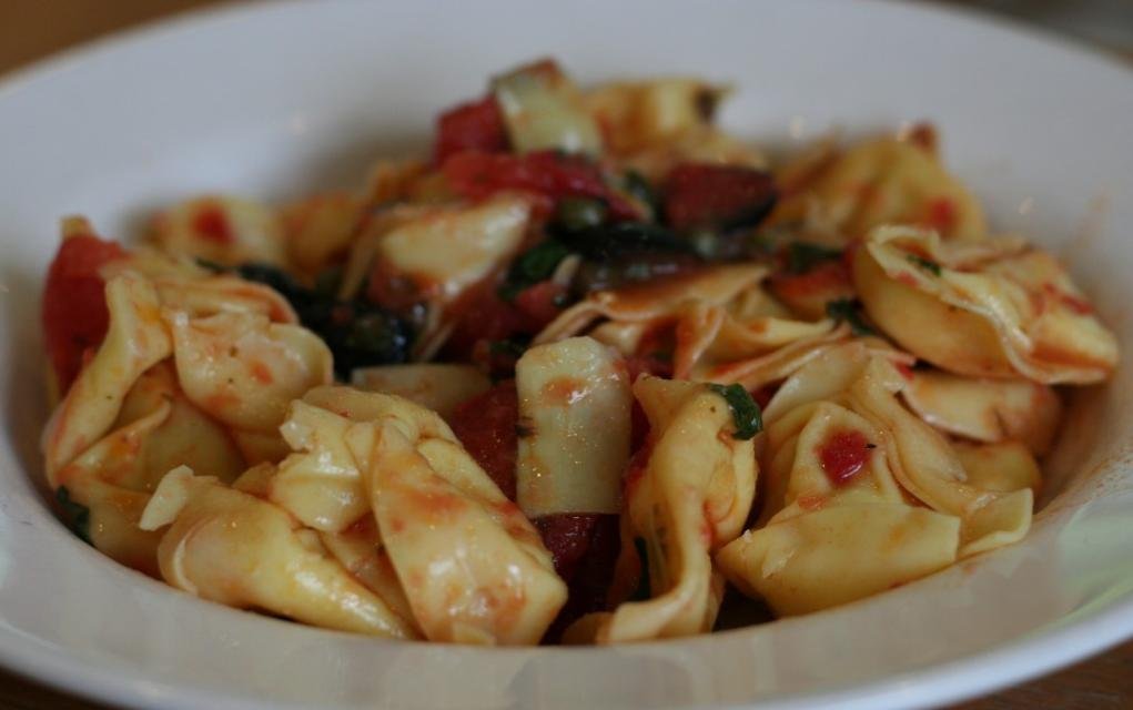 A Summer Dinner of Ravioli Pasta and Tomato Salad with Basil