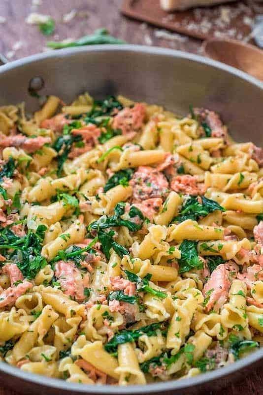 Salmon Pasta with Spinach recipe