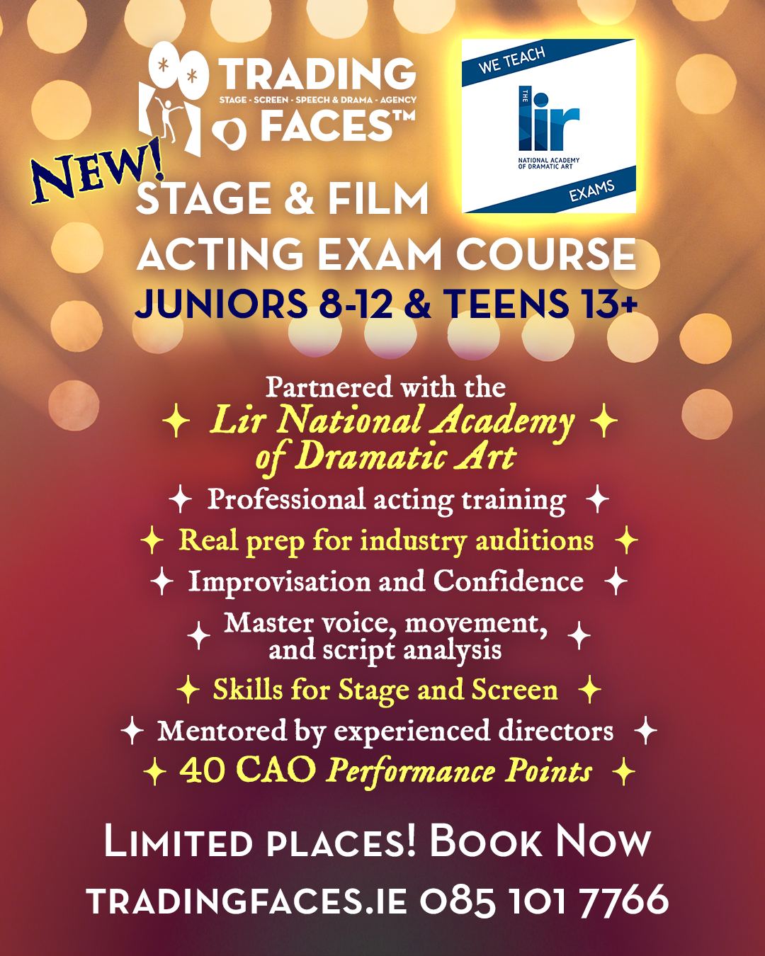 Trading Faces Stage and Film Acting Exam Course with The Lir Academy, for juniors 8-12 and teens 13+