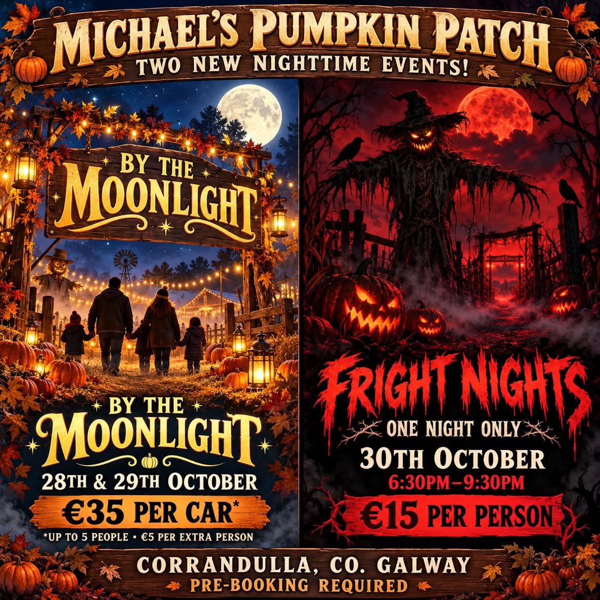 Michael's Pumpkin Patch poster for By the Moonlight on 28 and 29 October and Fright Nights on 30 October 2026